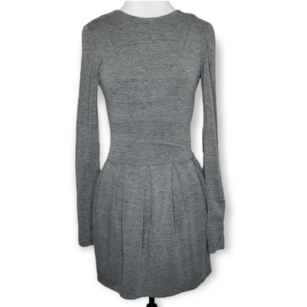 ❤️Wilfred Tartine Dress Grey Heathered Pleated Long Sleeve Fit And Flare Mini